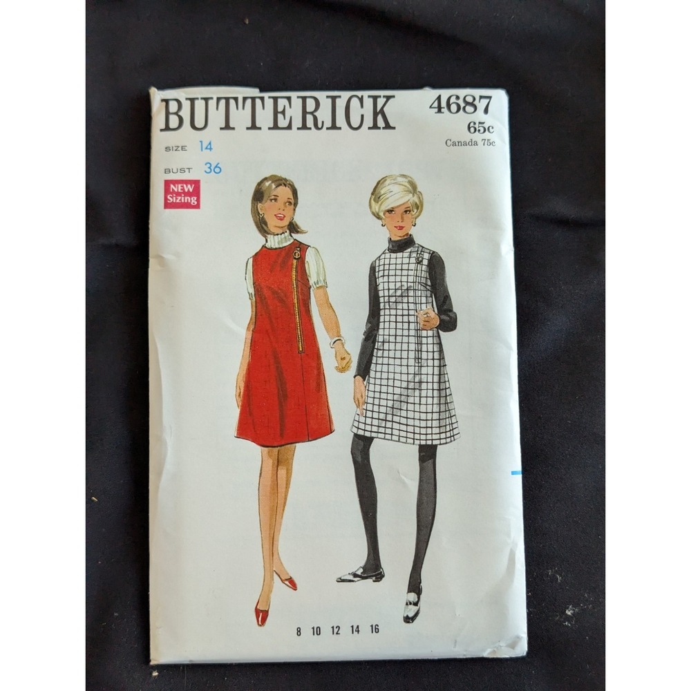 VTG 1968 Butterick 4687 Uncut Mod A-Line Jumper Pattern Size 14 Bust 36